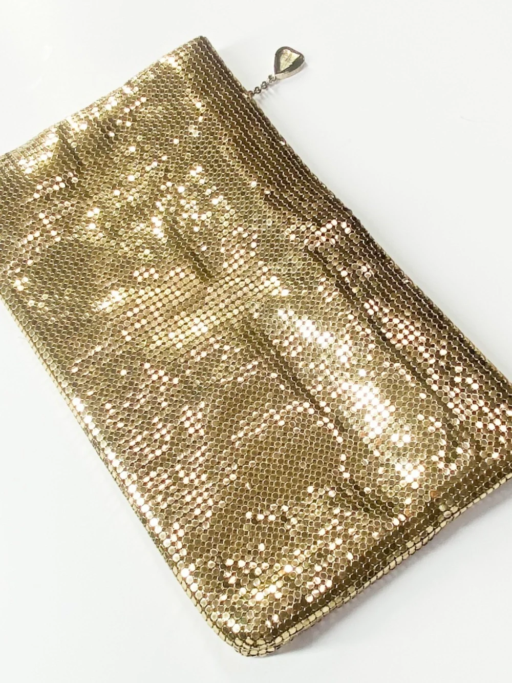 Whiting and Davis Vintage Gold Metal Mesh Clutch Pouch Cosmetic Bag Sparkle